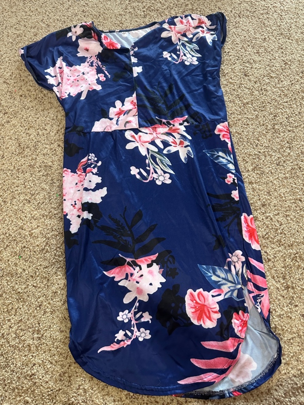 Navy Floral Tunic Shirt with Pink Blooms